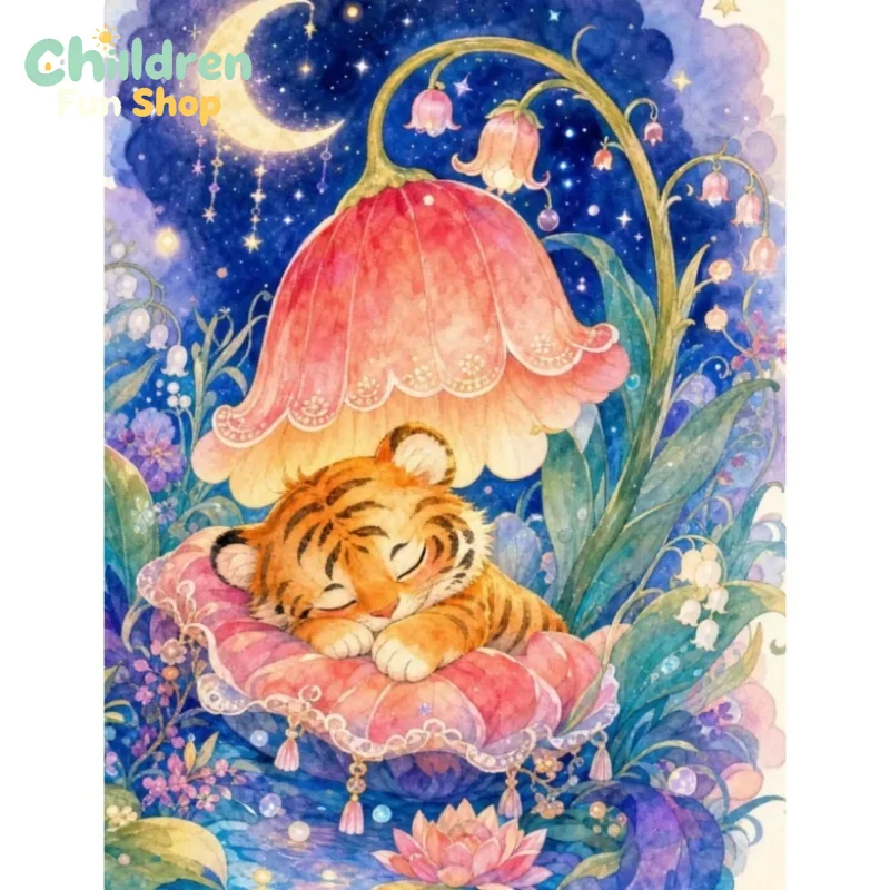 Resin Art Baby - Lukisan Berlian Bayi Harimau Tidur di