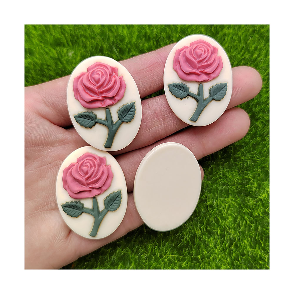 Resin Art Alphabet - Bentuk Oval Resin Pipih Bunga Mawar
