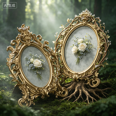Resin Art Wedding Gift - Bingkai Foto Resin Oval Emas Retro