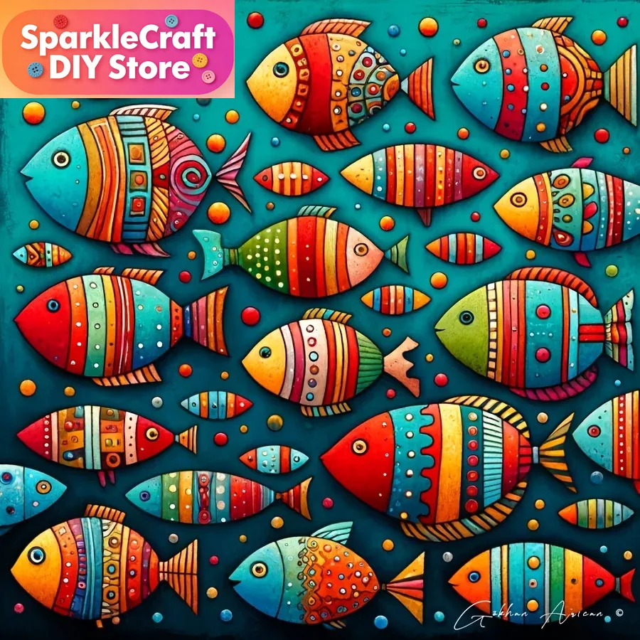 Resin Art Work - Kit Lukisan Berlian 5D Ikan Warna-warni